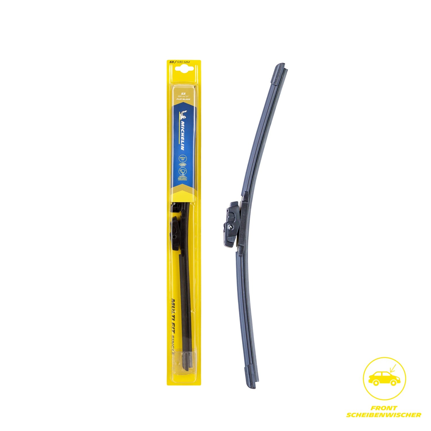 Michelin Scheibenwischer Multi Fit 53, 530 mm, Flat Blade für klare Sicht beim Autofahren.
