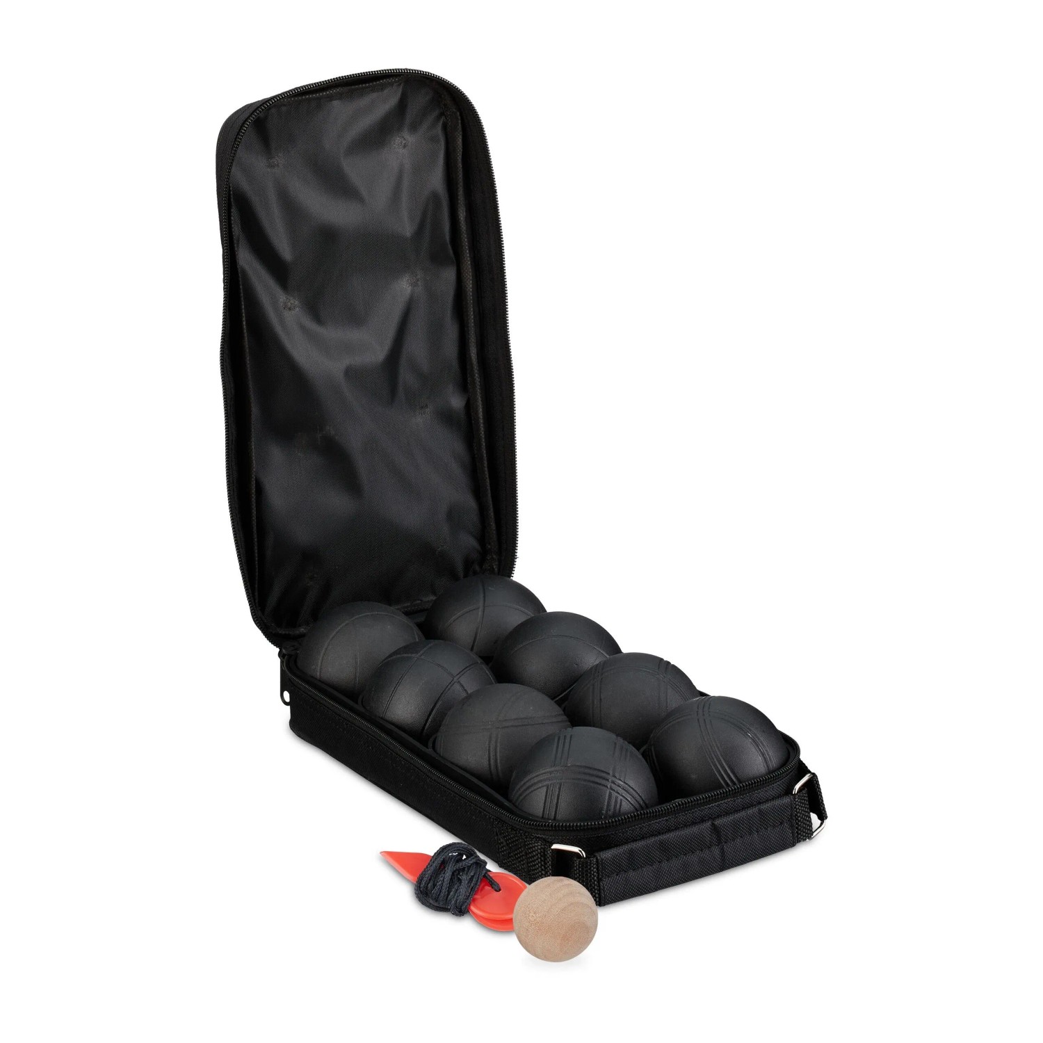 Relaxdays Boule-Kugeln 8er Set Stahl Schwarz mit Tragetasche Abstandsmesser ø 7,2 cm 6,1 kg