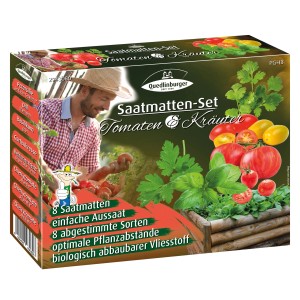 Quedlinburger Saatmatten Tomaten & Kräuter Set: 8 Saatmatten für einfache Aussaat im Beet oder Hochbeet.