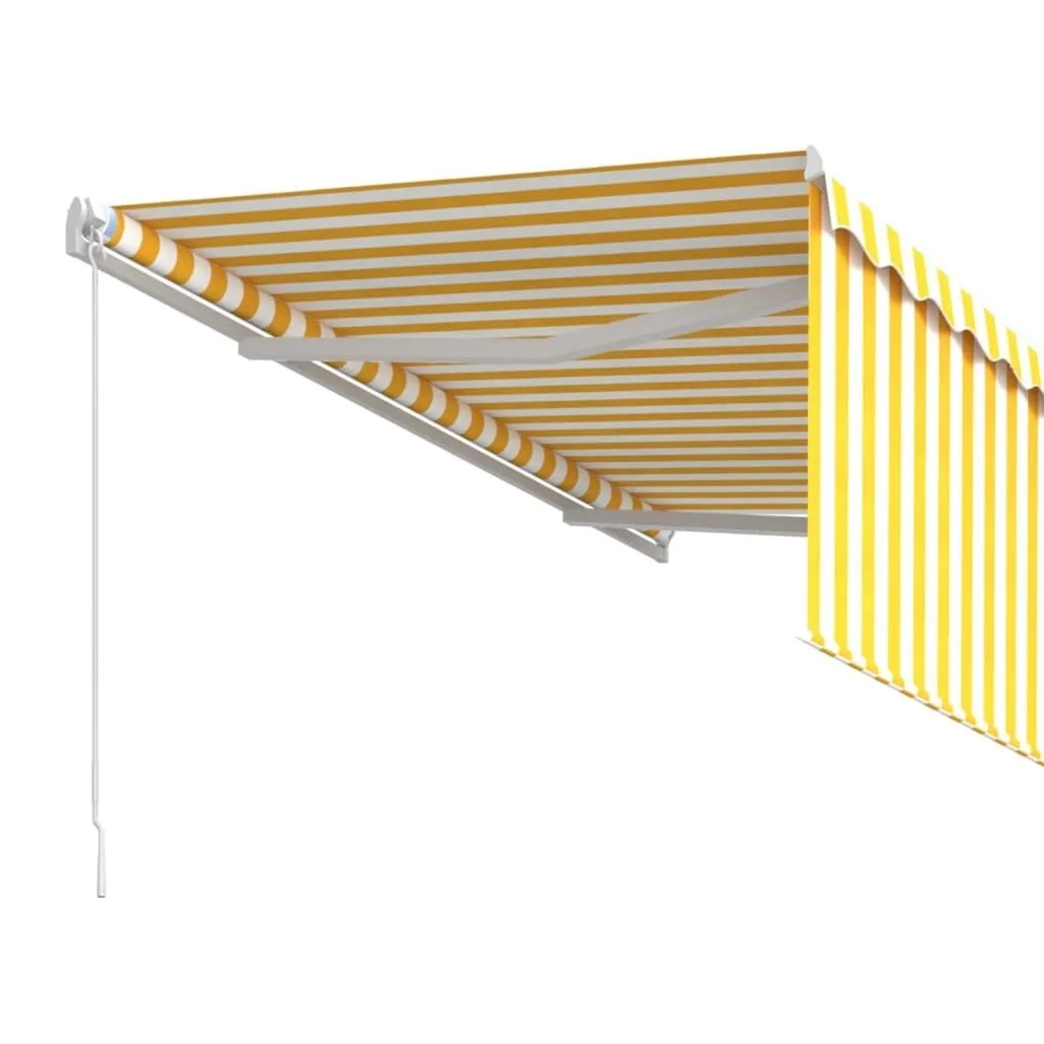 Gelb-weiße vidaXL Markise mit Rollo, 3,5x2,5 m, für Terrasse & Balkon.