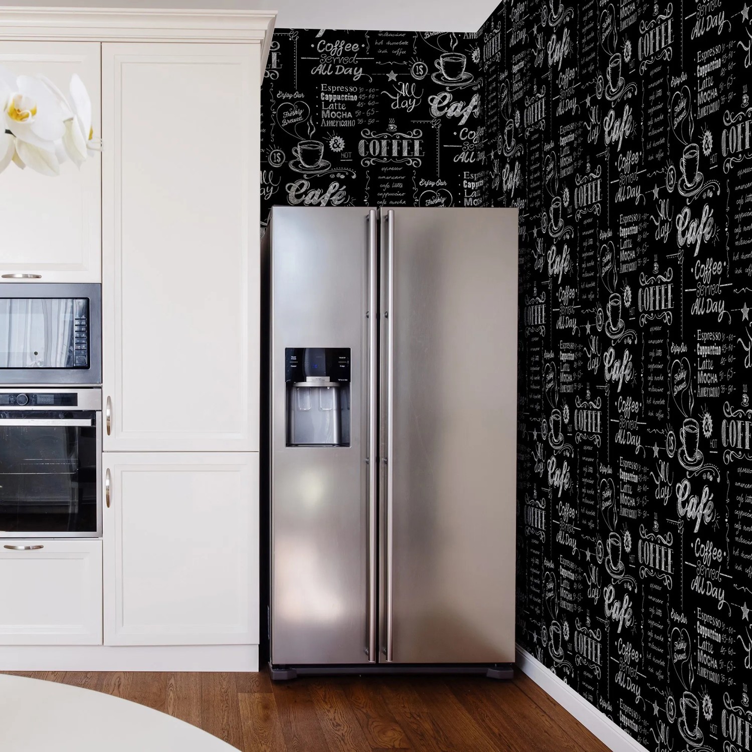 Superfresco Easy Vliestapete Coffee Shop mit Kaffeehaus-Motiven in Küche.