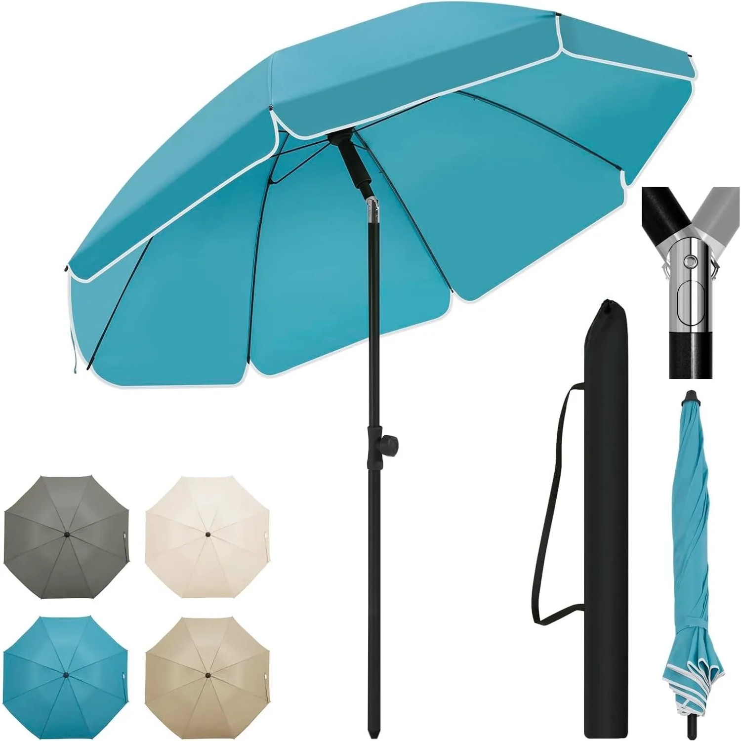 WOLTU Sonnenschirm Strandschirm Höhenverstellbar 45° Knickbar Blau 135cm