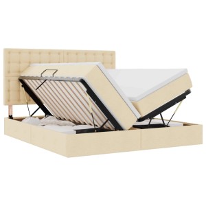 Cremefarbenes vidaXL Bett mit LED und Stauraum, Stoffbezug, geöffneter Zustand.