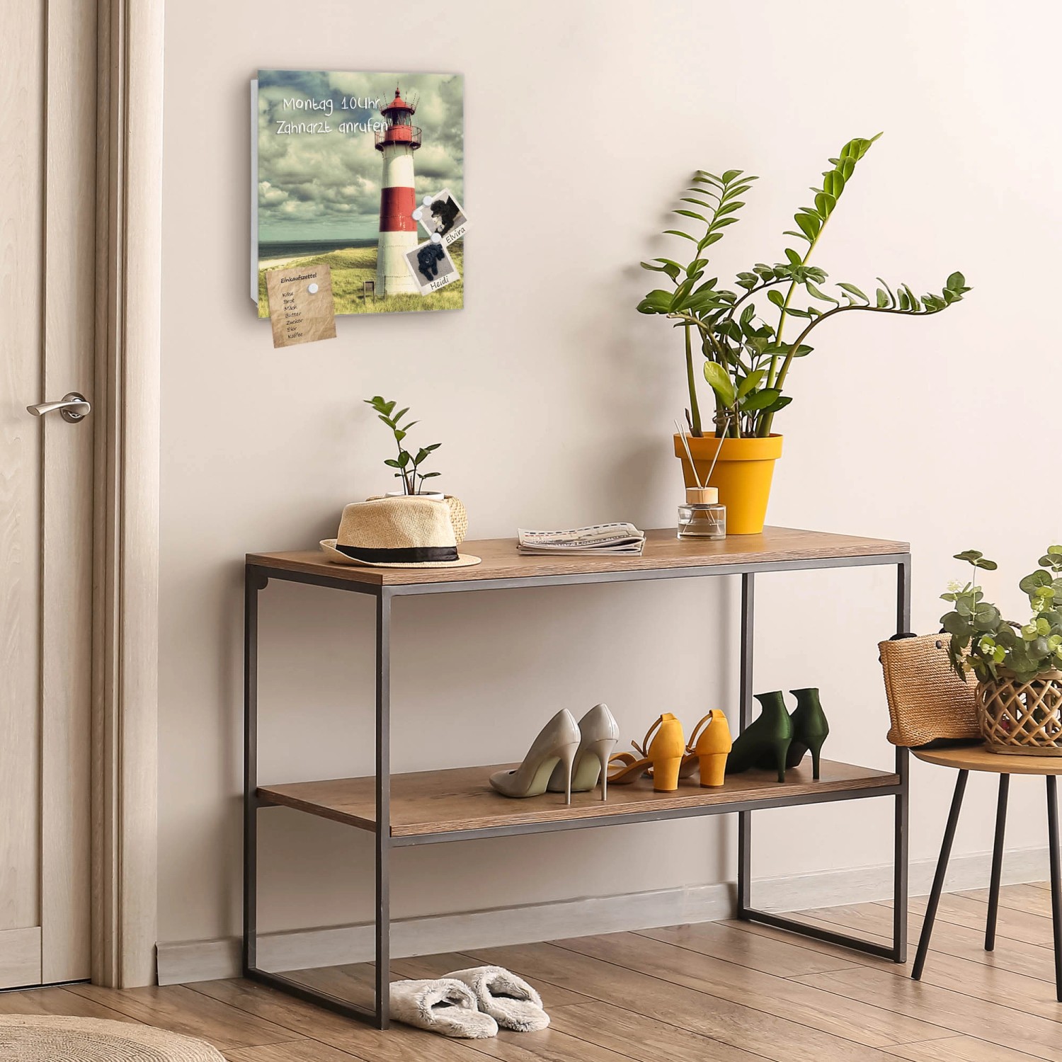 Weißer Banjado Schlüsselkasten mit Leuchtturm Sylt Motiv, Magnettafel, 30x30cm, 50 Haken.