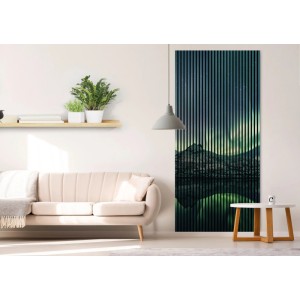 FN Acustico Akustikpaneel Nordlichter im Wohnraum, schallabsorbierend und dekorativ.