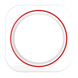 VLANO MOON 100 H Badlüfter mit Feuchtigkeitssensor, weiße quadratische Front mit rotem Zierring.