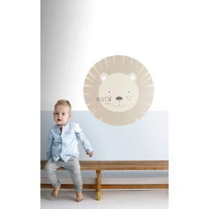 ESTAhome selbstklebende, runde Tapete mit Tierkopf (Löwe) in Beige, Durchmesser 70 cm.