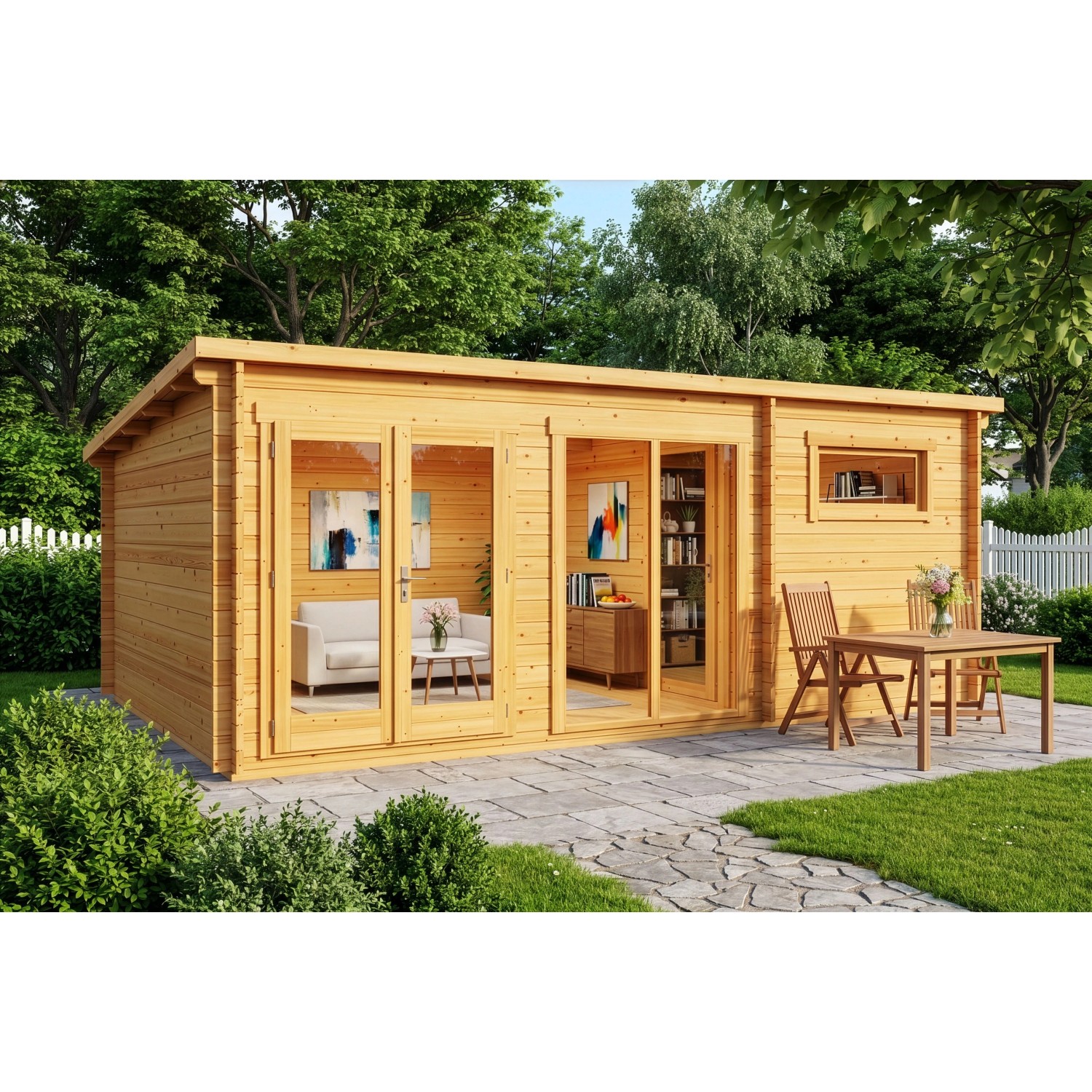 Alpholz Holz-Gartenhaus Atrium E 598x420cm Imprägniert 34mm Wandstärke