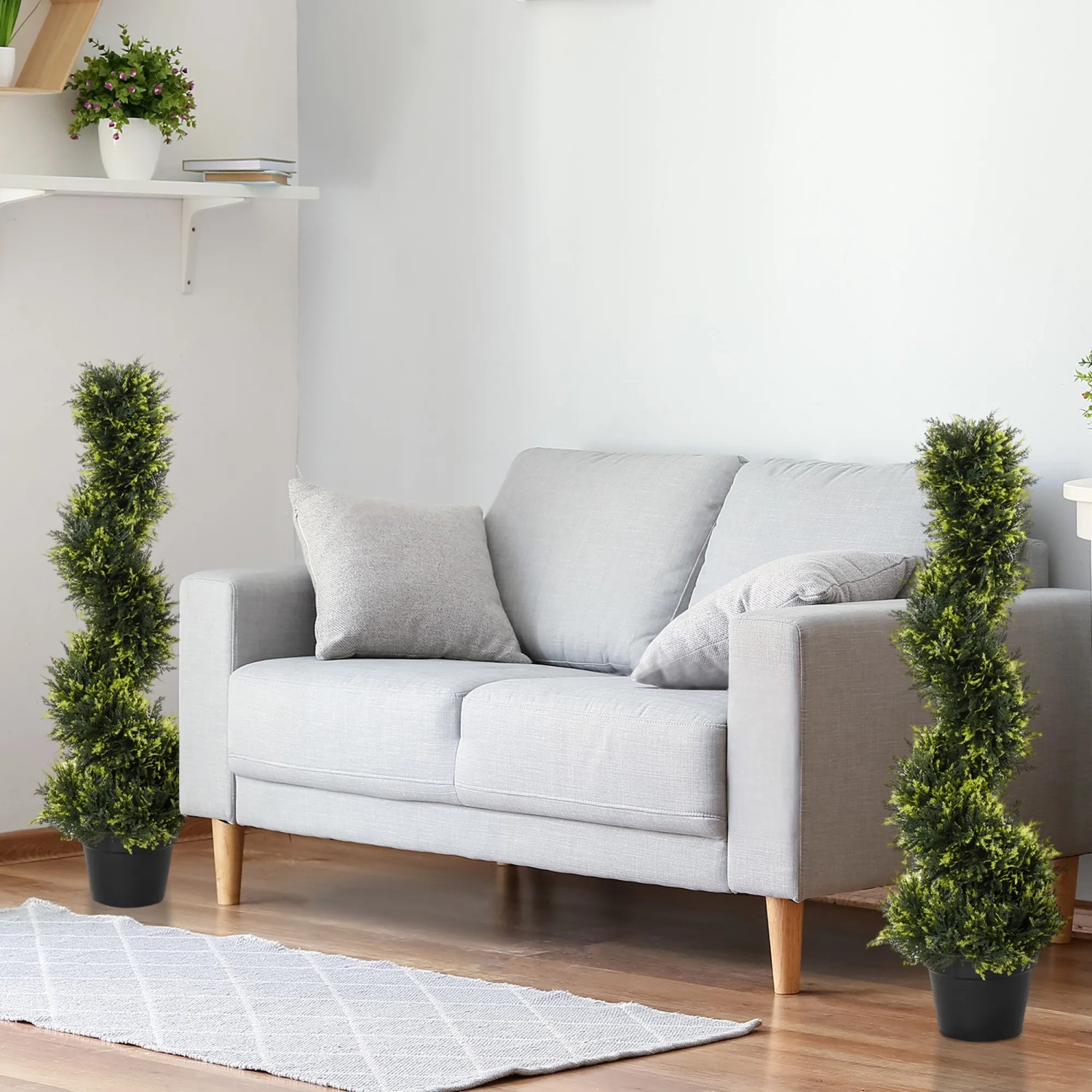 Künstlicher Zedernbaum (90cm) im Topf, spiralförmig, für Innen- und Außenbereich.
