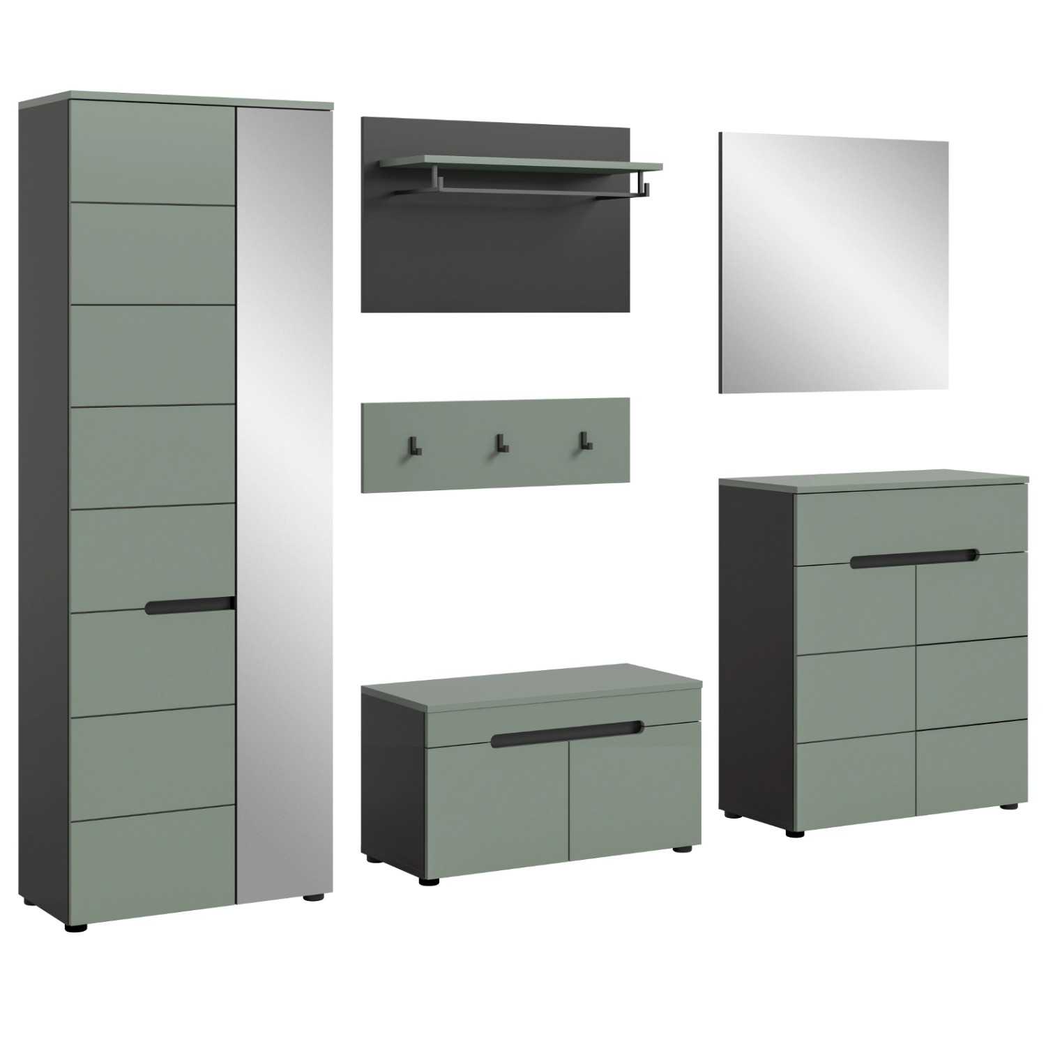 Inn.Furn Garderoben-Set 6-teilig in Salbei und Grau 255 cm Cooper