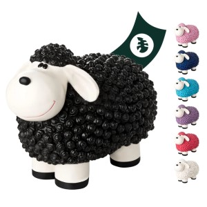 Schwarze VERDOBA Mini Schaf Gartenfigur aus Kunstharz, wetterfest, mit bunten Farbvarianten als Dekoration für den Außenbereich.