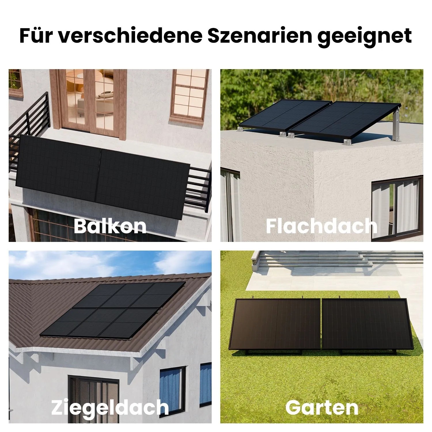 Balkonkraftwerk mit Speicher EcoFlow STREAM Ultra X und JA Solar Module in verschiedenen Anwendungsszenarien.