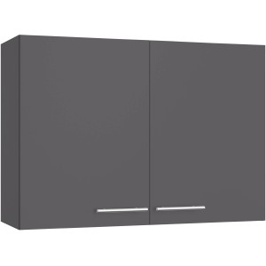 Optifit Ingvar420 Küchen-Hängeschrank, 100cm, Anthrazit Matt, mit zwei Türen und Edelstahlgriffen.