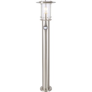 Moderne Brilliant Wegeleuchte York in Edelstahloptik mit Bewegungsmelder, 90 cm hoch.