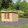 Karibu Holz-Gartenhaus Ängelholm, unbehandelt, mit Pultdach und Doppeltür.