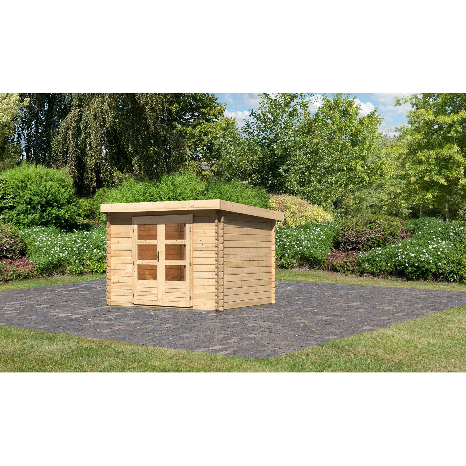 Karibu Holz-Gartenhaus Ängelholm Natur Pultdach Unbehandelt 280 cm x 220 cm günstig online kaufen