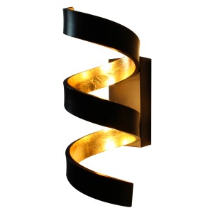 Moderne LED Wandlampe Helix in Schwarz-Gold, spiralförmiges Design für Wohnräume.