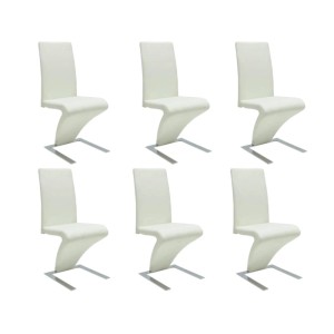 vidaXL Esszimmerstühle 6 Stk Weiß Kunstleder 160566