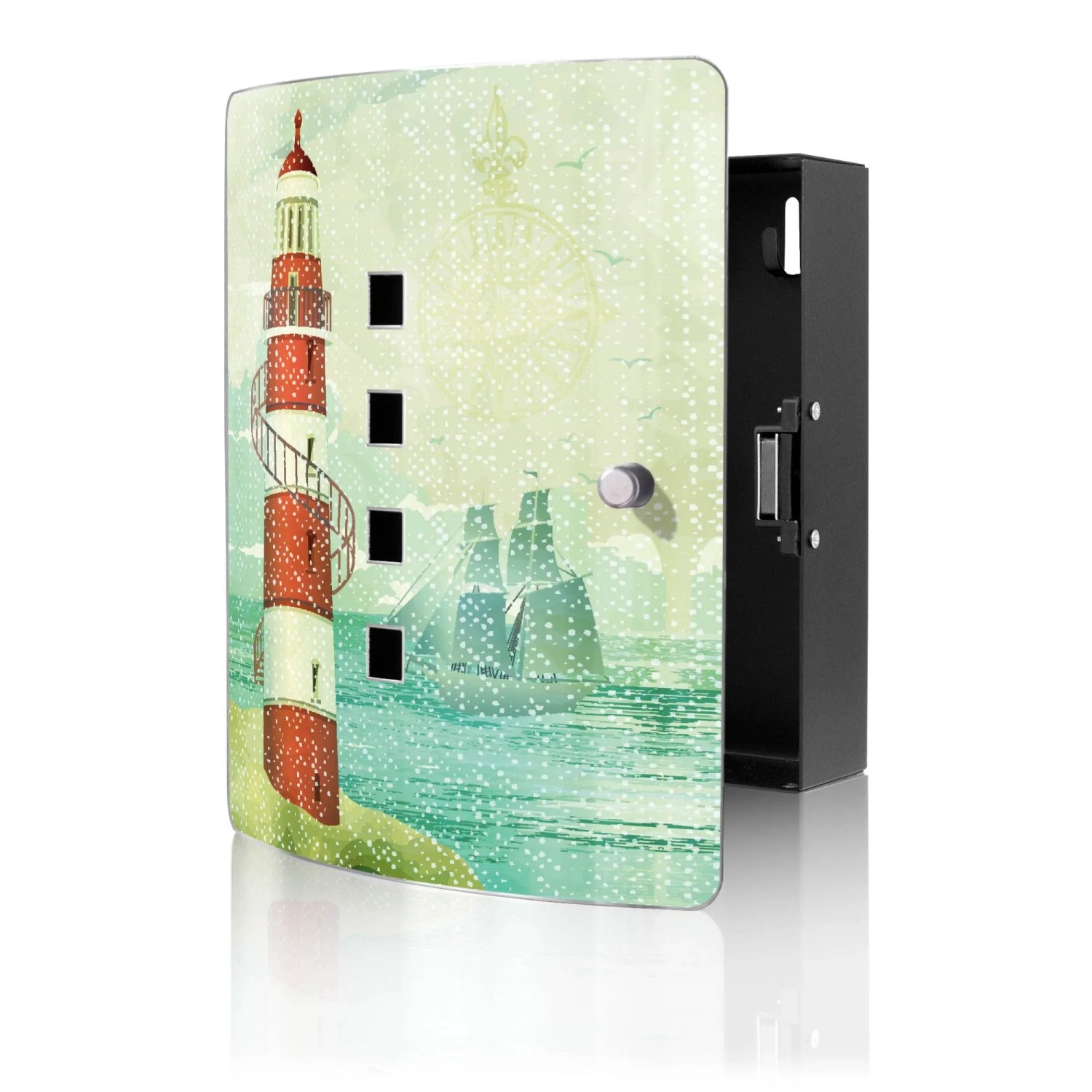 Banjado Design Schlüsselkasten Aus Edelstahl Für 10 Schlüssel 24x21,5x7cm Mit Magnetverschluss Motiv Alter Leuchtturm