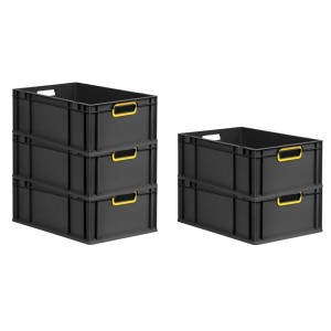 PROREGAL SparSet 5x Eurobox Nextgen Color HxBxT 22x40x60cm 44 Liter Griffe Gelb Offen Schwarz Eurobehälter Transportbox Transportbehälter