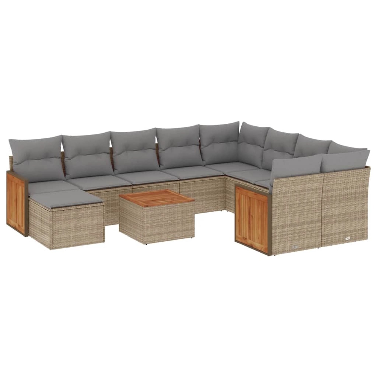 vidaXL 11-Tlg Garten-Sofagarnitur mit Kissen Beige Poly Rattan 3228243