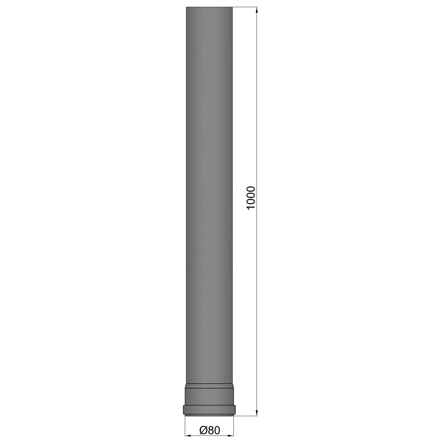 Firefix Rauchrohr, 1000 mm x 80 mm, für Pelletöfen, schwarz lackiert.