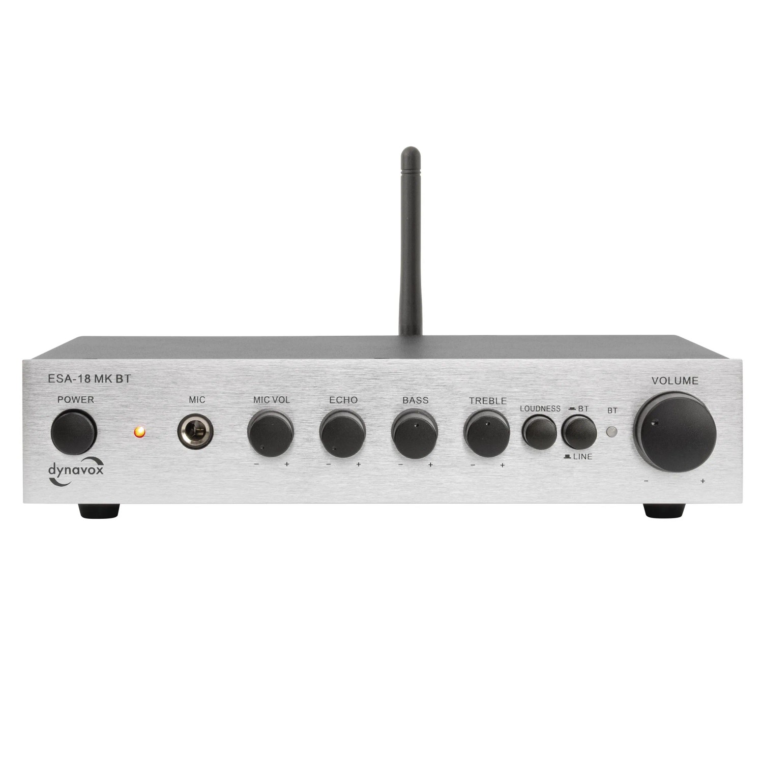 Dynavox ESA-18 MK BT Verstärker in Silber mit Bluetooth und Karaokefunktion.