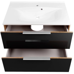 Fackelmann Waschplatz-Set B.Brillant, 80 cm, Asteiche/Anthrazit mit Gussmarmor-Waschtisch.