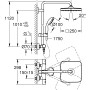 Technische Zeichnung Grohe QuickFix Duschsystem Vitalio Start 250 Cube mit Maßen für die Wandmontage.