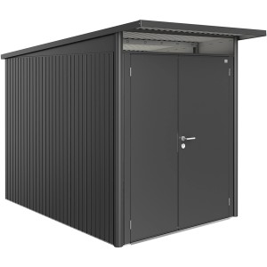 Biohort Metall-Gerätehaus AvantGarde A3, dunkelgrau-metallic, mit Doppeltür. Gerätehäuser für den Garten.
