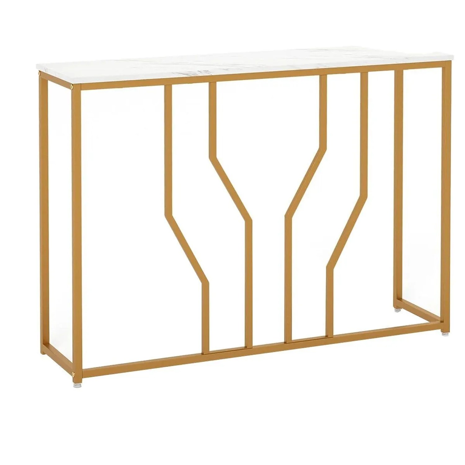 Costway Sofatisch mit Geometrischem Metallrahmen Gold & Weiß