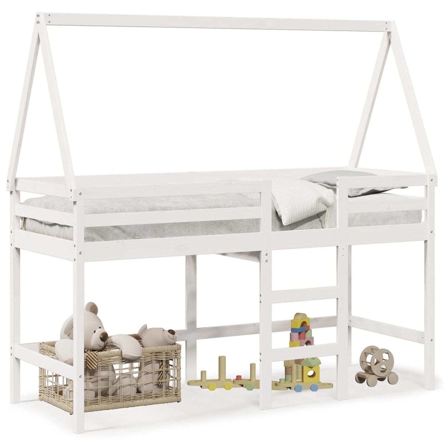 vidaXL Hochbett mit Leiter und Dach Weiß 80x200 cm Massivholz Kiefer 328210 günstig online kaufen