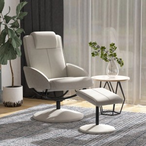 Grauer Relaxsessel mit Fußstütze, 360° drehbar, Kunstlederbezug. Ideal für Loungesessel.