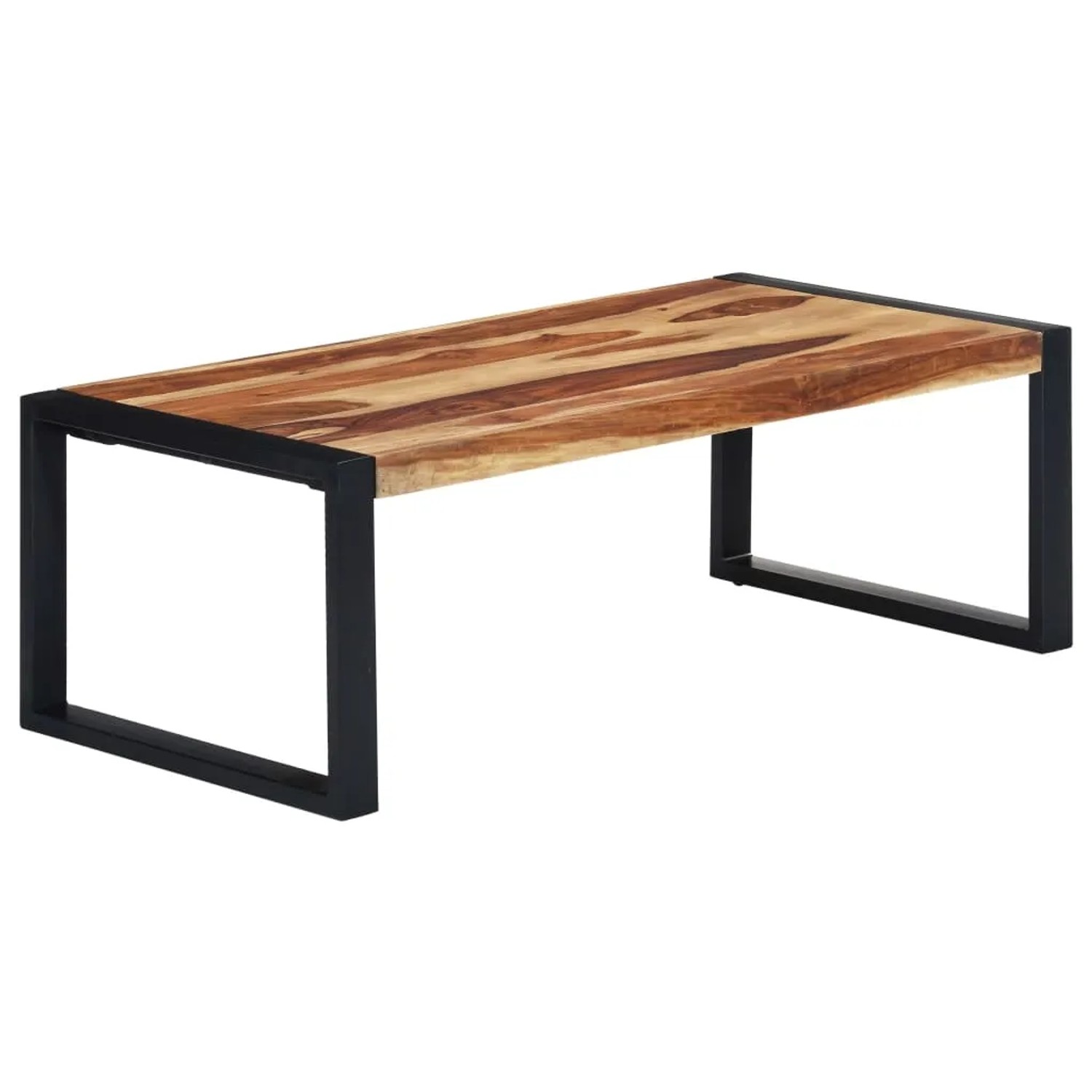 vidaXL Couchtisch aus Akazie Massivholz mit schwarzem Stahlgestell, 110x60x40 cm.
