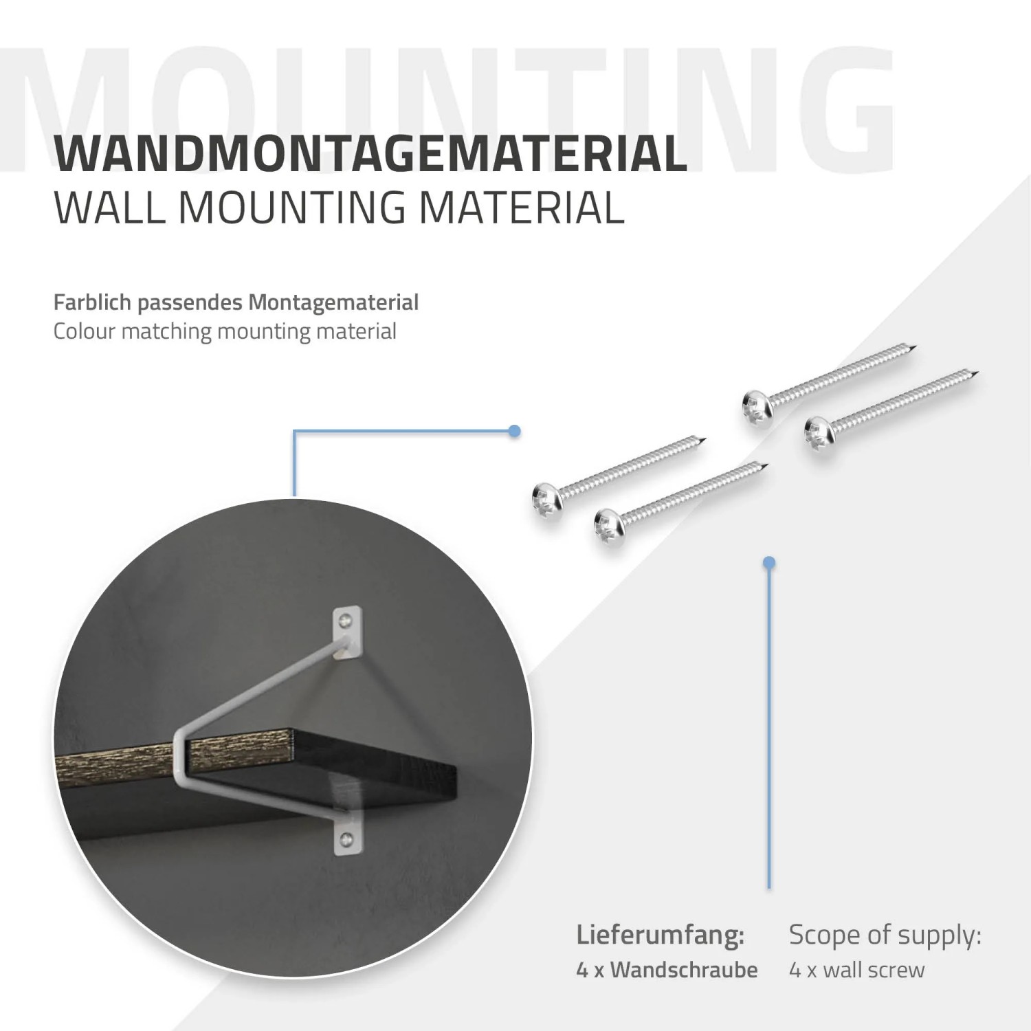 ML-Design Regalhalterung, 4er Set, weiß, Stahl, Haarnadel-Design, mit Schrauben für die Wandmontage.