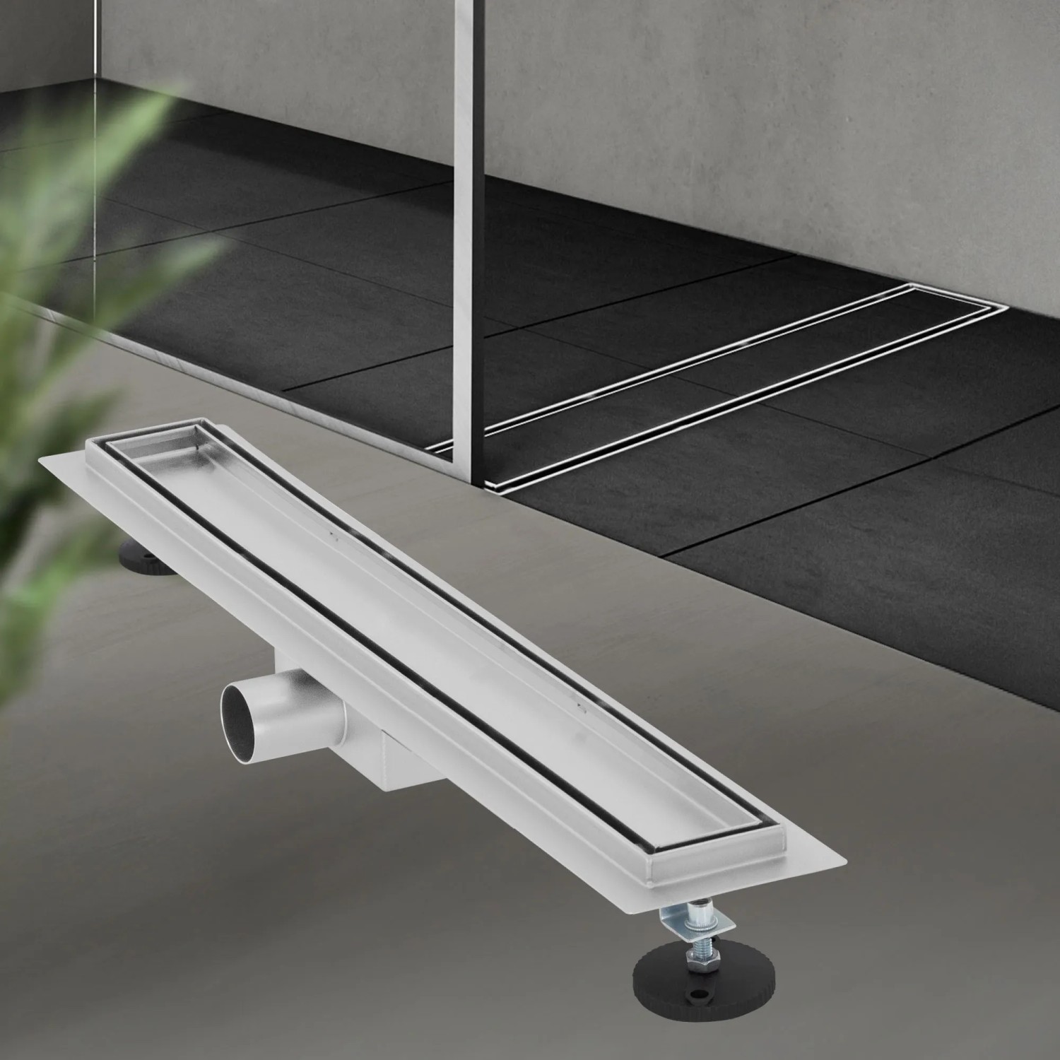 LuxeBath Duschrinne, 60cm, befliesbar, extra flach, Edelstahl silber. Duschzubehör für barrierefreies Bad.