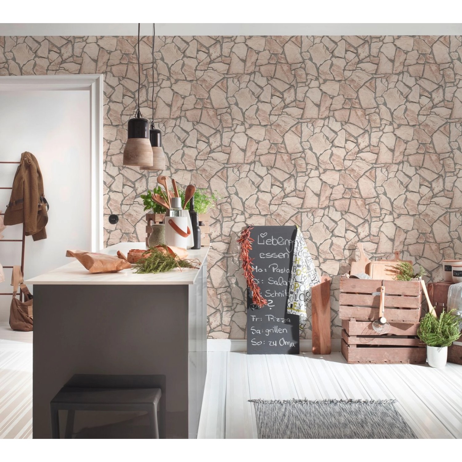 A.S. Création Tapete Stein-Optik Beige Grau und Braun 53 cm x 10,05 m AS-92 günstig online kaufen