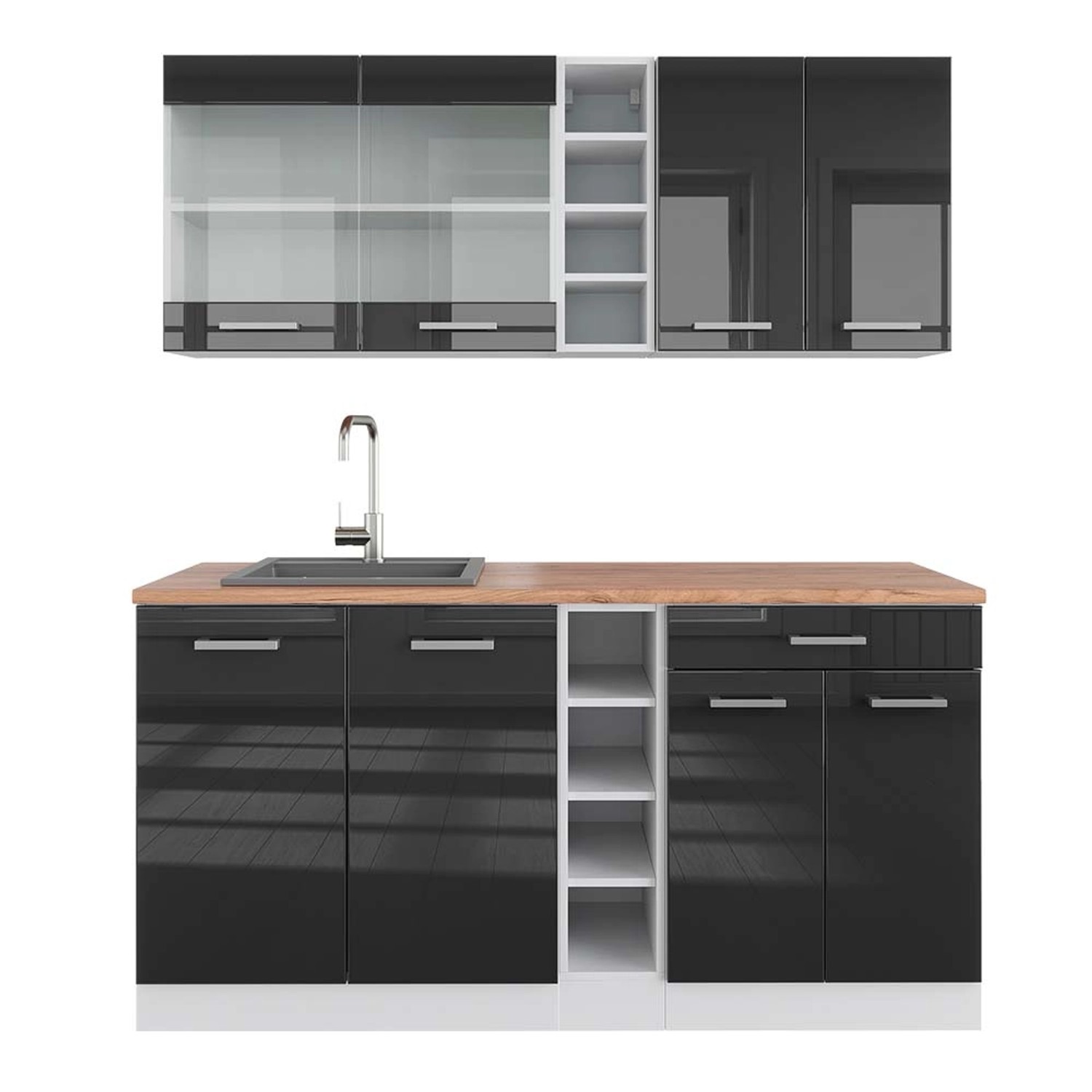 Vicco R-Line Singleküche Anthrazit Hochglanz/Weiß 160 cm AP Eiche günstig online kaufen