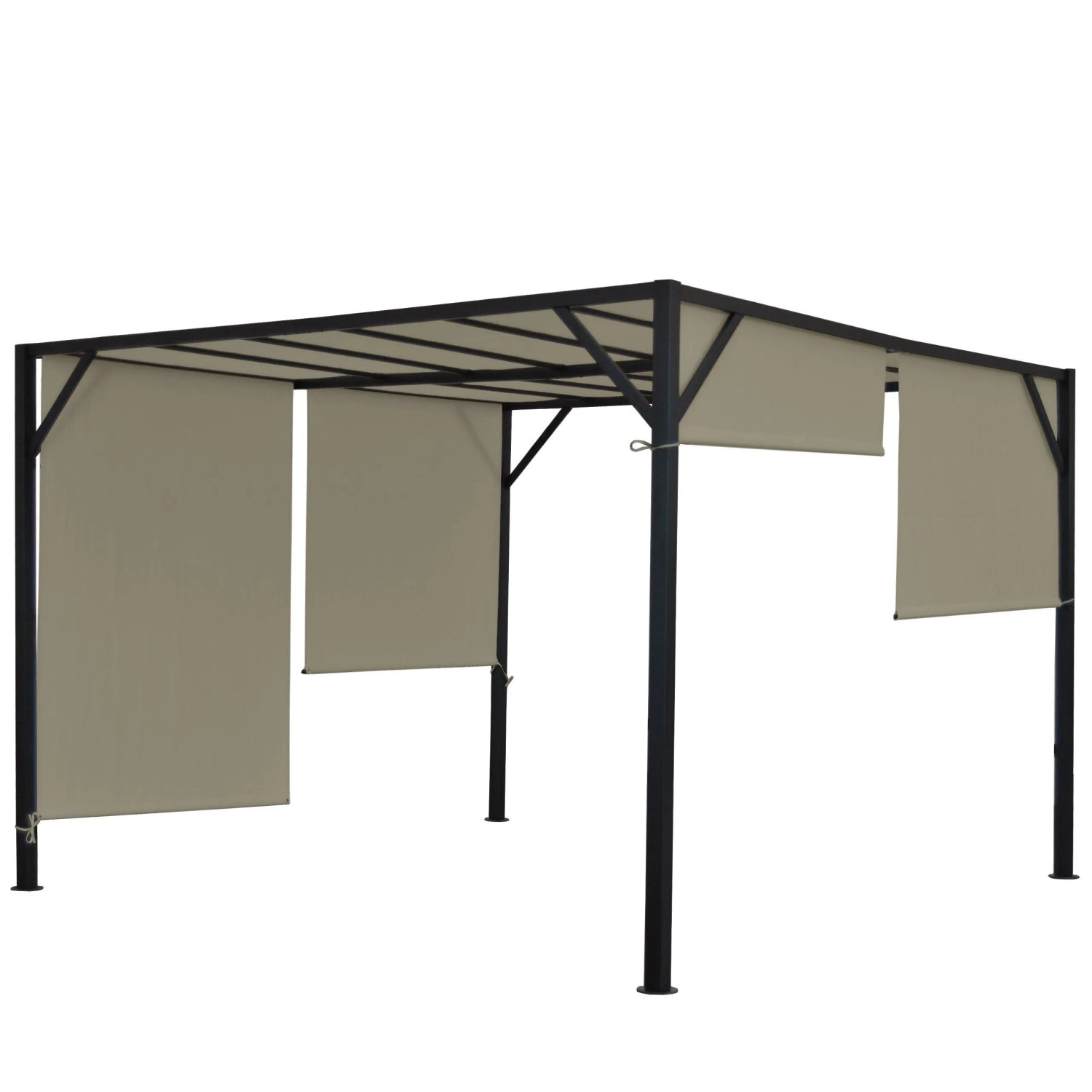 BERLINLODGE Pergola Baia HxBxT 212x300x300cm Garten Pavillon Terrassenüberdachung Stabiles 6cm-Stahl-Gestell Und Schiebedach Taupe