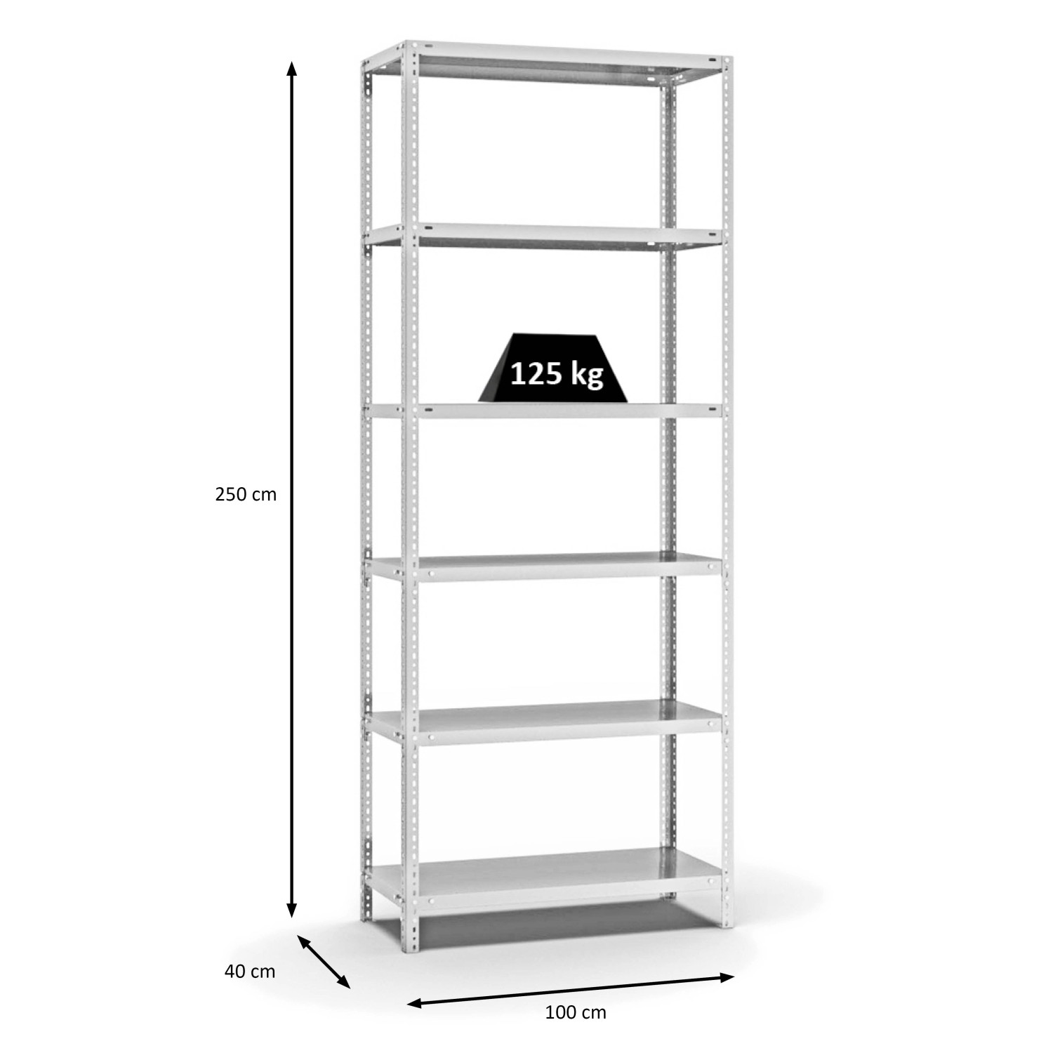 PROREGAL Fachbodenregal, Schraubsystem, 6 Ebenen, 250x100x40 cm, lichtgrau, beidseitig nutzbar.
