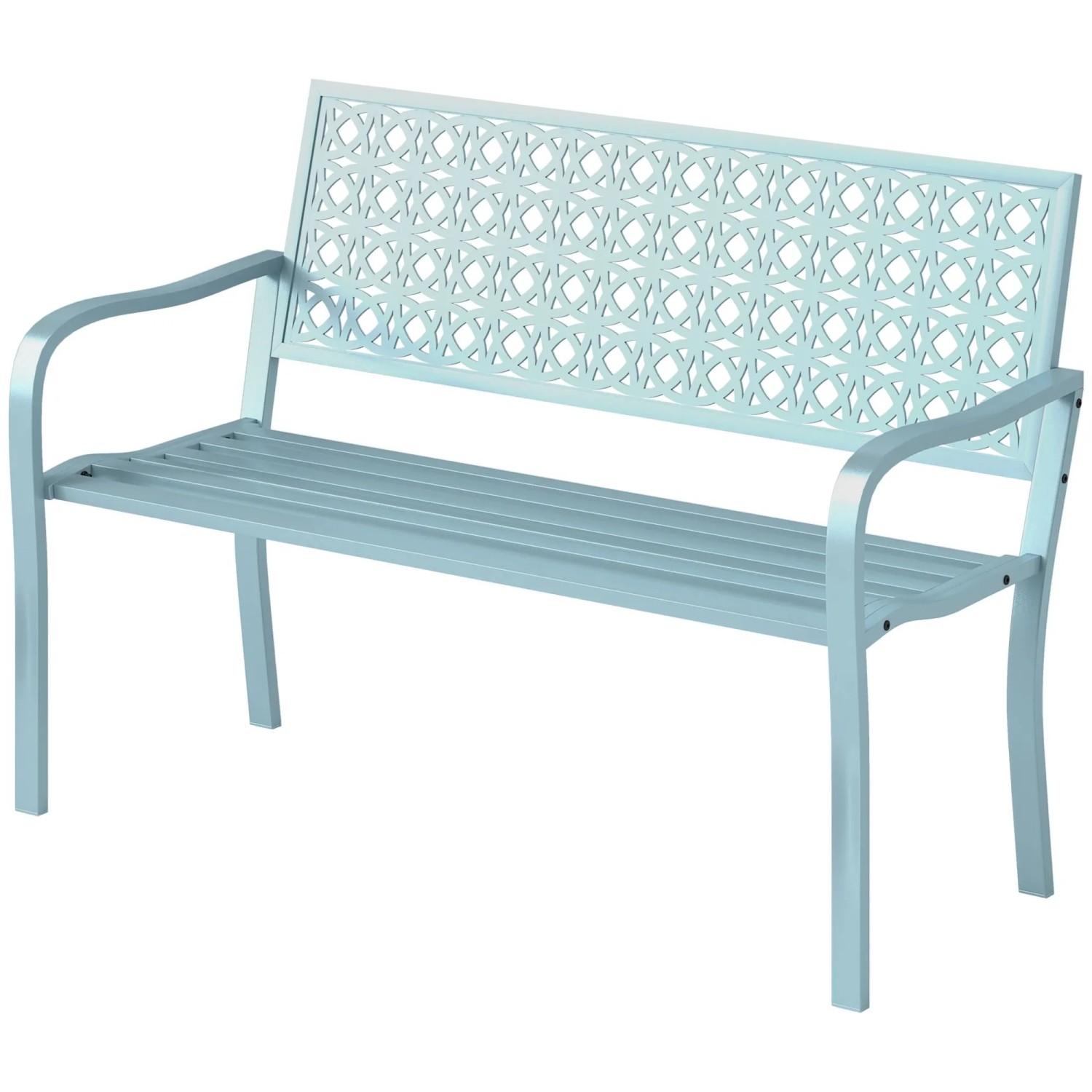 Furnicato Außenbank Gartenbank Aus Stahl Ausgeschnittene Rückenlehne Armlehnen Für 2 Personen Blau