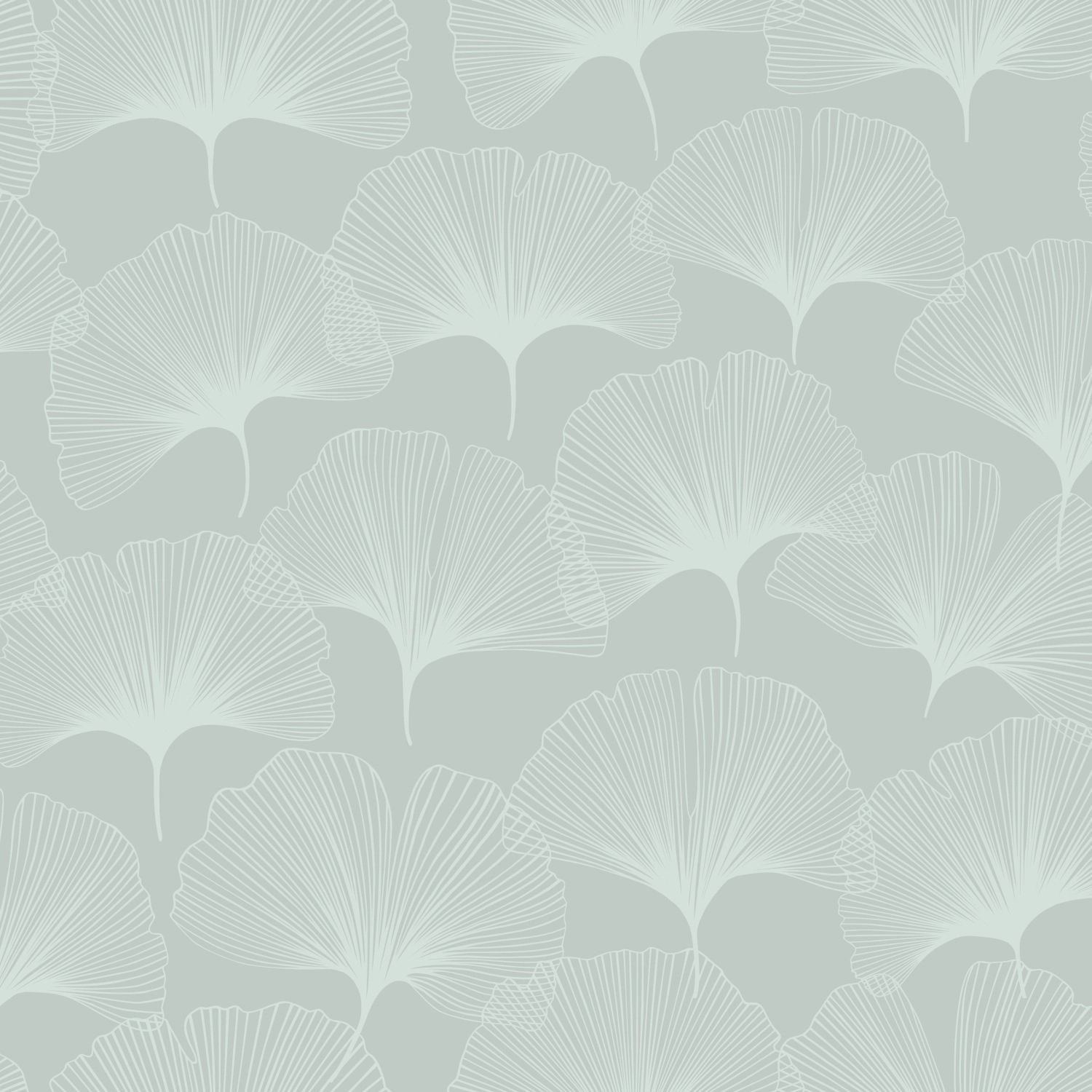 Origin Wallcoverings Vliestapete mit Ginkgoblätter Muster in Seladongrün.