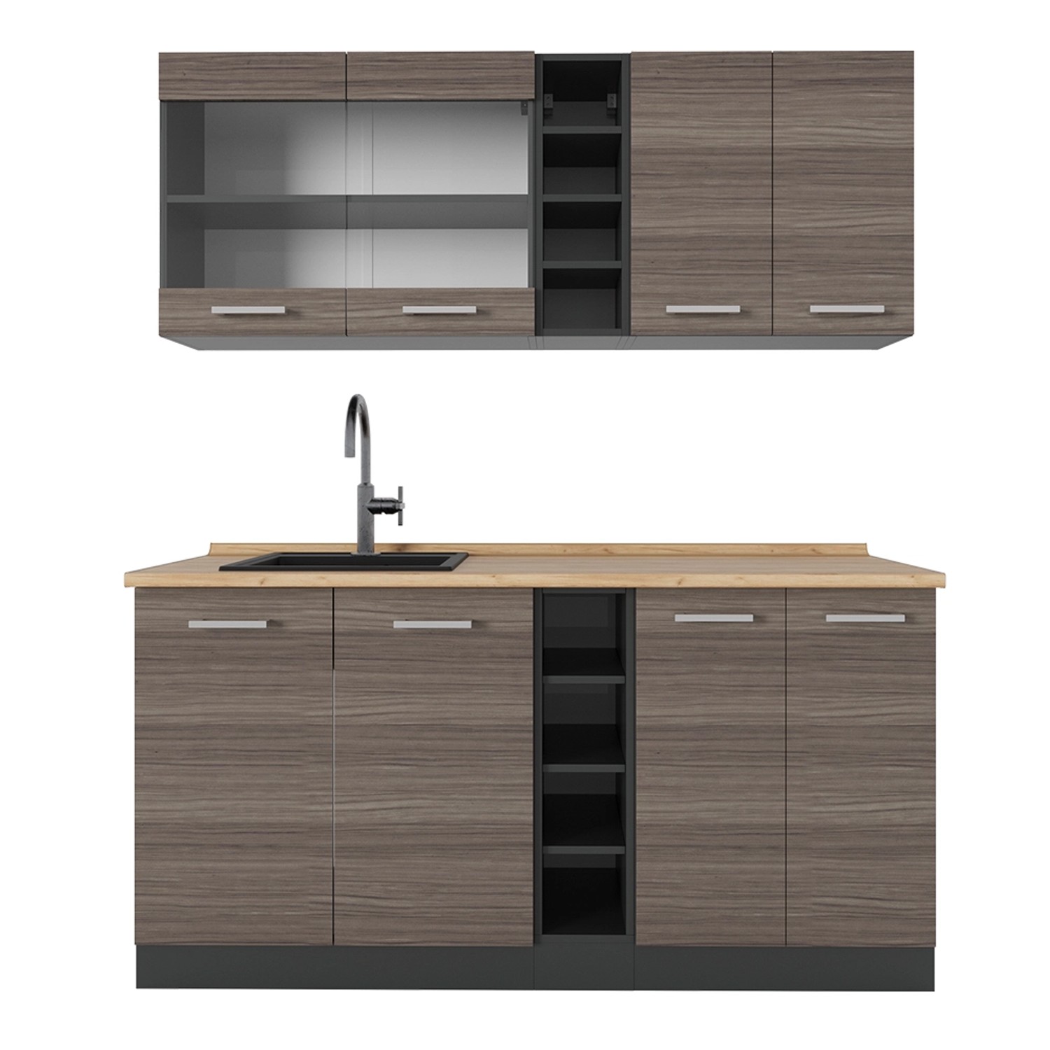 Vicco R-Line Singleküche Edelgrau/Anthrazit 160 cm ohne Arbeitsplatte günstig online kaufen