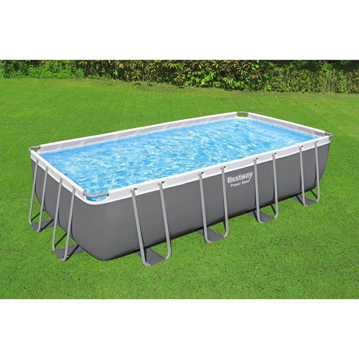 Bestway Stahlrahmenpool-Set PowerSteel, 549x274x122cm, grau, mit Sandfilteranlage.