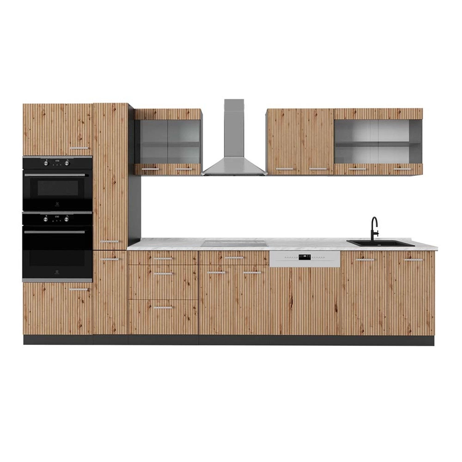 Vicco R-Line Küche Artisan Eiche/Anthrazit 350 cm mit HochschrankAP Marmor günstig online kaufen