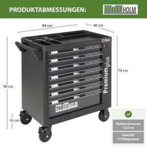 TRUTZHOLM Werkzeugwagen Premium XXL, anthrazit, mit 7 Schubladen und Werkzeug gefüllt.