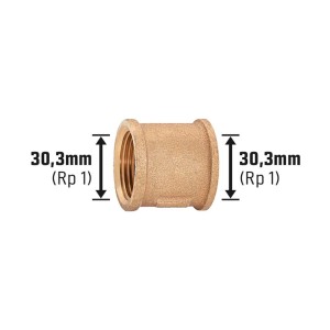 Gewinde-Muffe aus Rotguss, 30,3 mm (Rp 1) Innengewinde für Rohre.