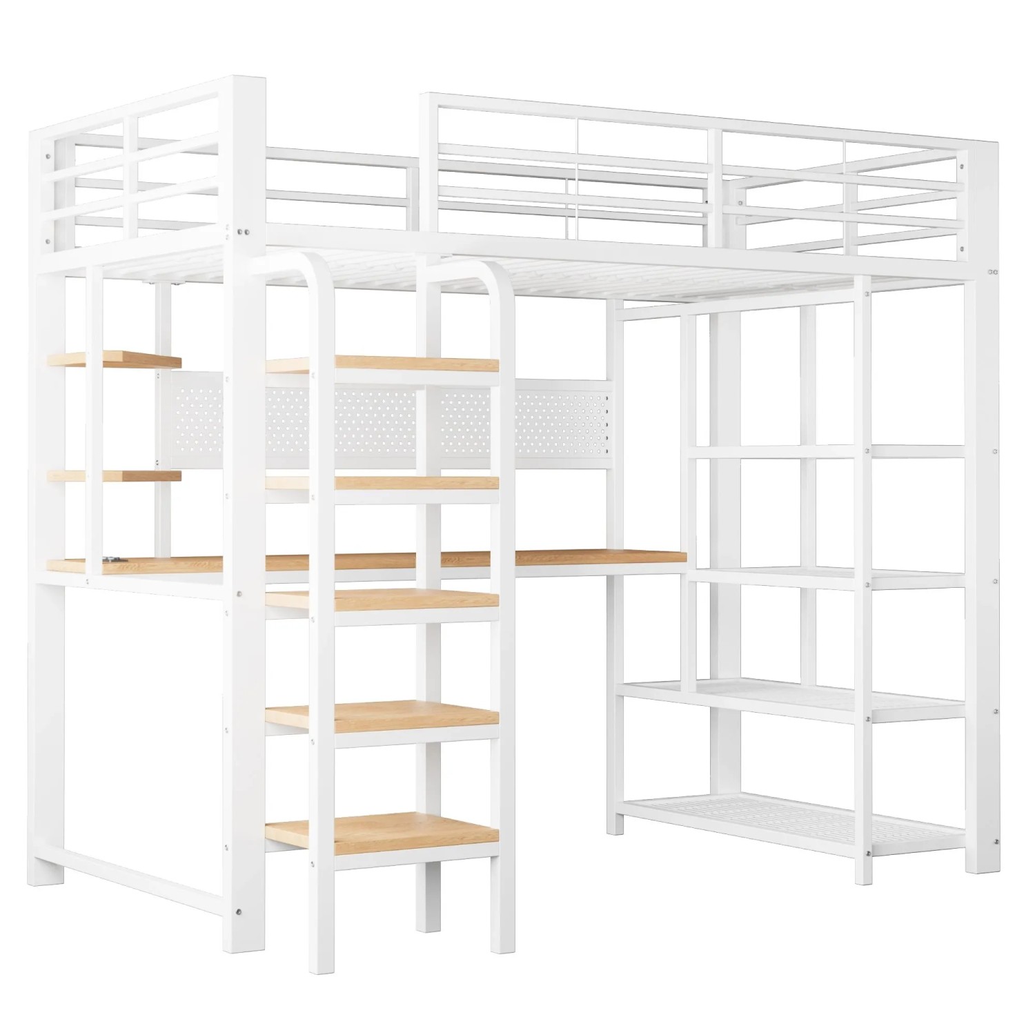 okwish Hochbett 90×200 mit Schreibtisch Jugendbett Metallbett ohne Matratze
