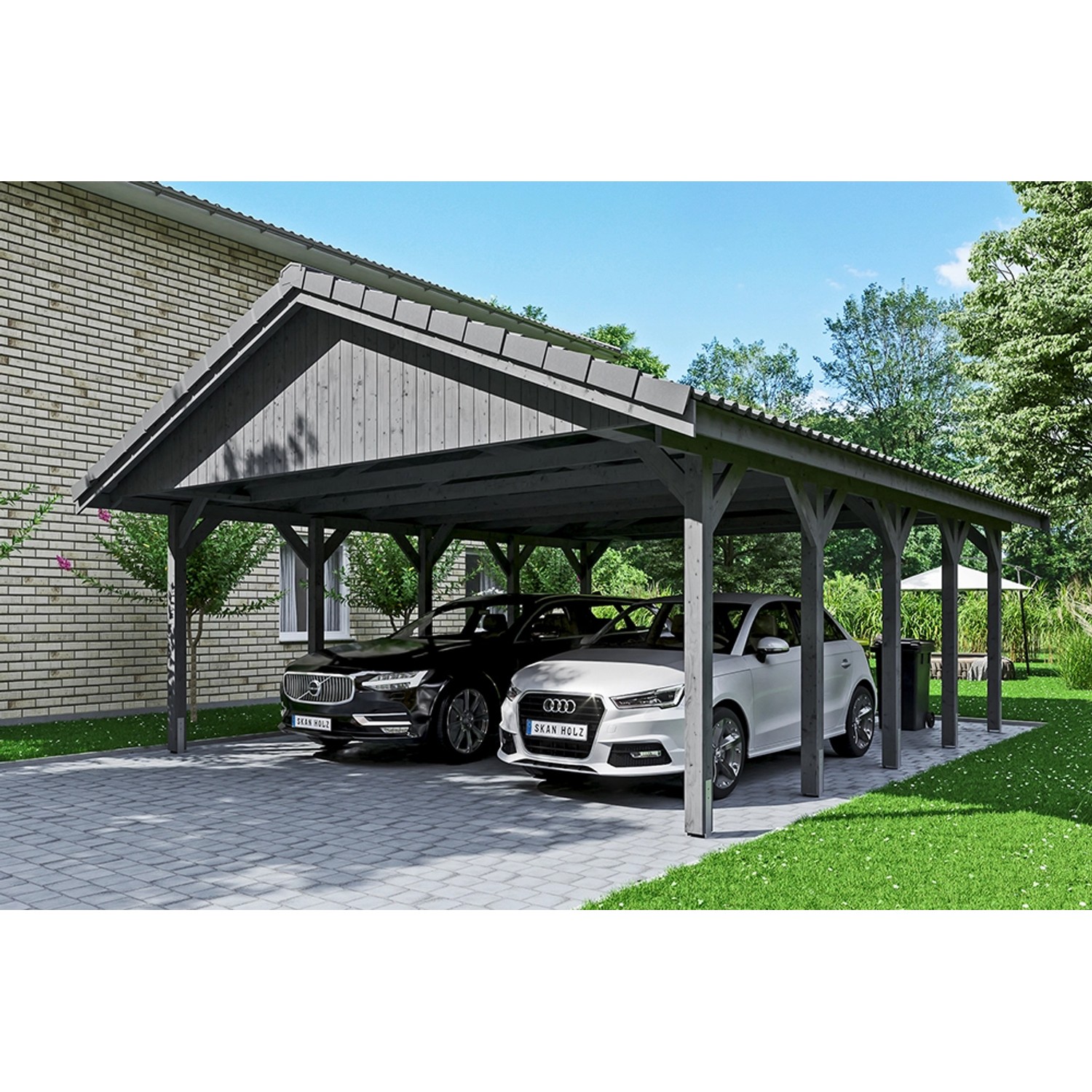 Satteldach-Carport Wallgau Schiefergrau 620 x 750 cm Dachlattung