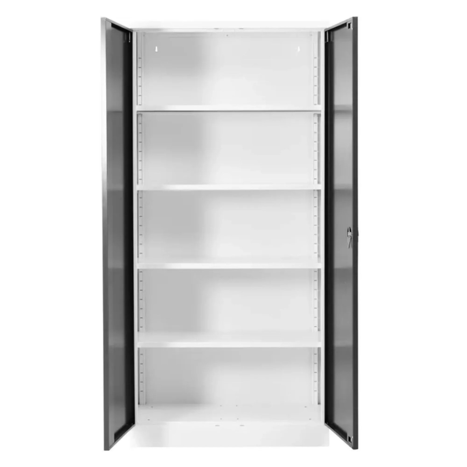PROREGAL Stahlschrank Bee 9 Fachböden HxBxT 195 x 92 x 50 cm Pulverbeschichtetes & Verstärktes Fachbodenmaterial Weiß & Schwarz